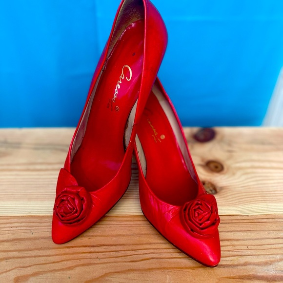 Vintage genuine leather heels red size 6 - Picture 5 of 9